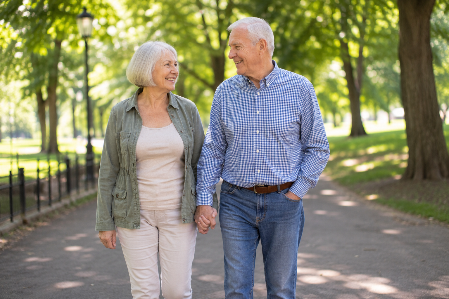 couple holding hands in park